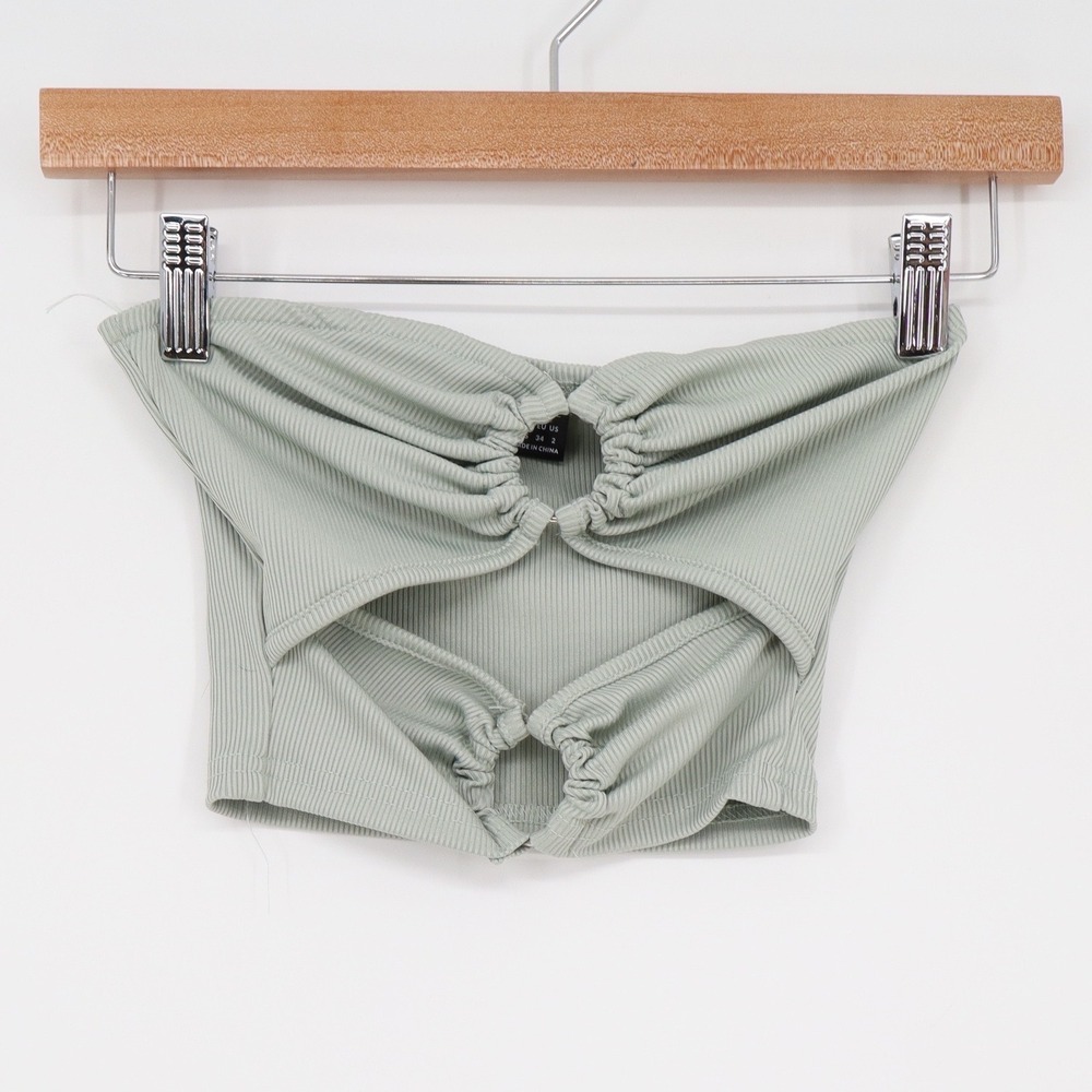Boture Sage Green Ribbed O-Ring Cutout Tube Top XS